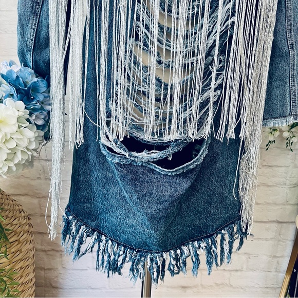 Long Tassel Back Denim Jacket - Picture 11 of 16